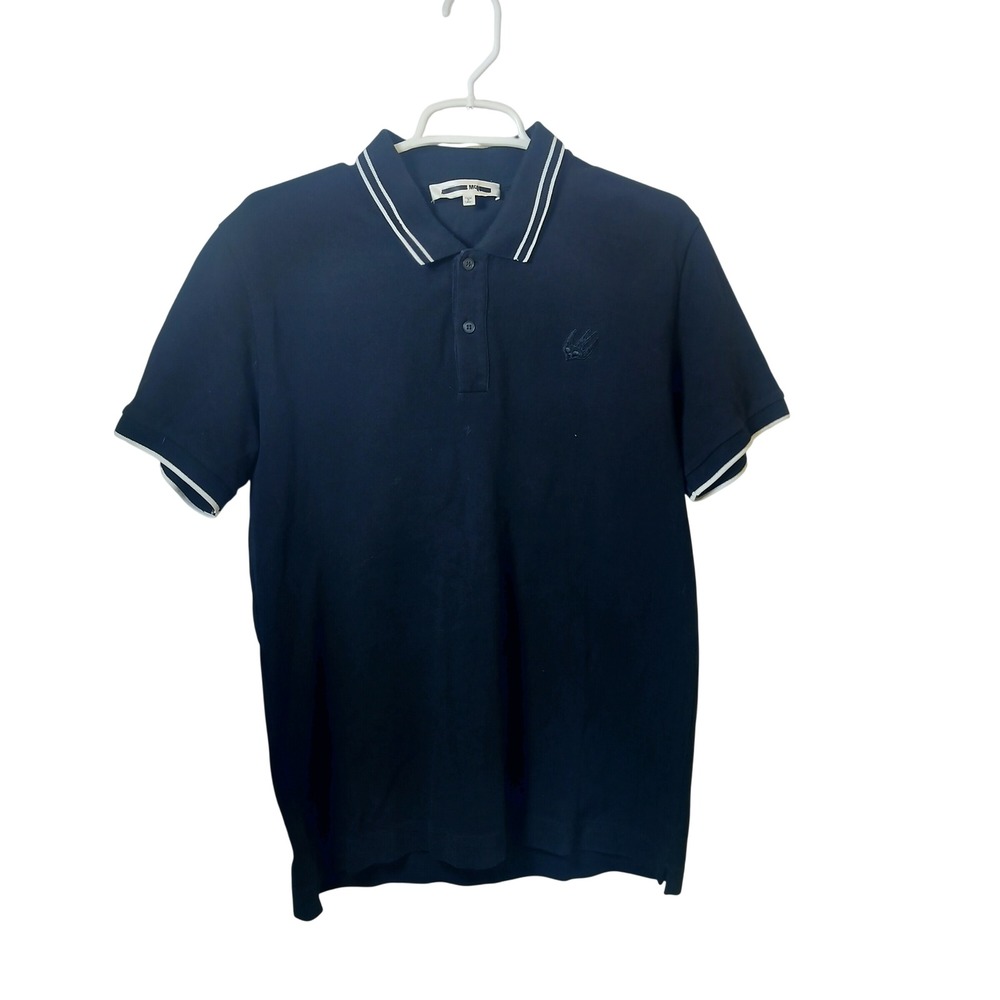 McQ‎ Alexander McQueen Mens Navy Blue Swallow Logo Tipped Polo Shirt Large